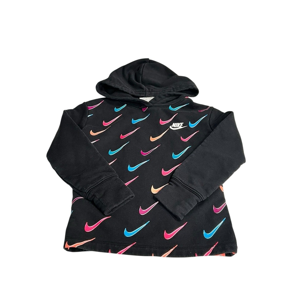 Nike‎ Little Girls Sportswear Swoosh Hoodie Black Multi Sz 5-6 Yrs